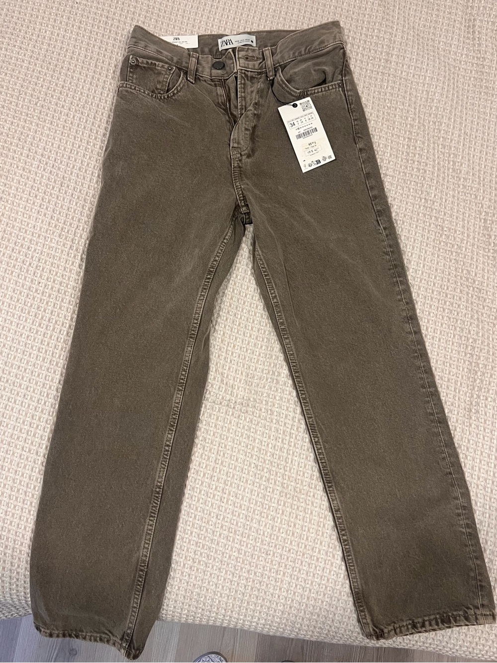 Zara Washed Olive-Grey Straight Jeans